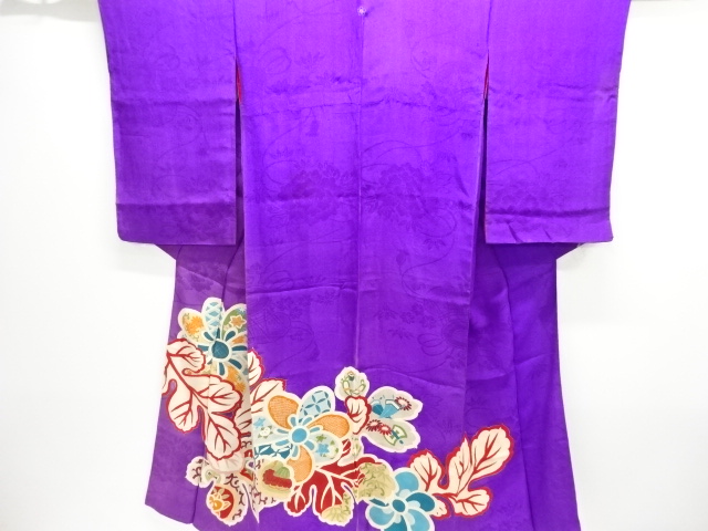 JAPANESE KIMONO / ANTIQUE KIMONO / SILK / MON KINSHA / FLORAL PLANTS